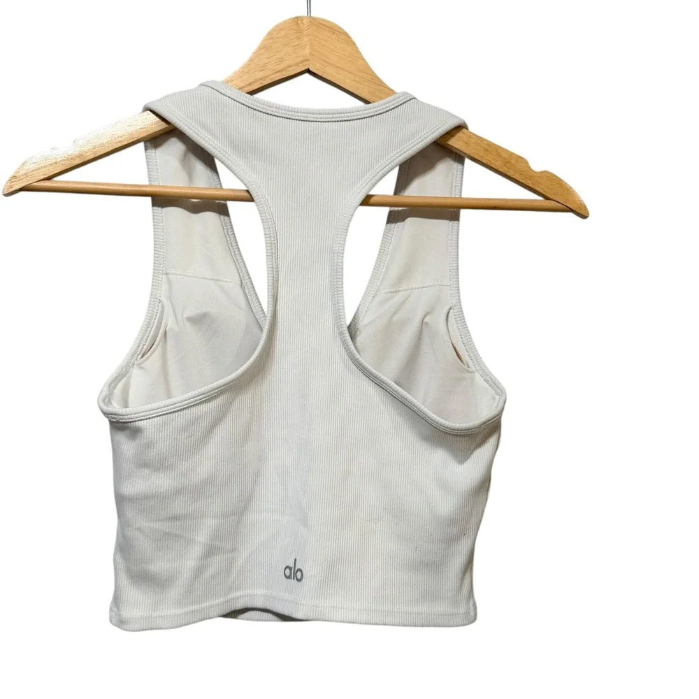 Alo Yoga White Ribbed Wellness Bra V-Neck Racerback Crop Tank Small RN87370